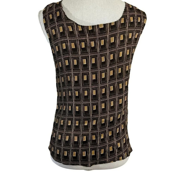 Geometric Retro Pattern Pleated Tank Top Neutral Colors Stretch Multi Patterned - Picture 4 of 7